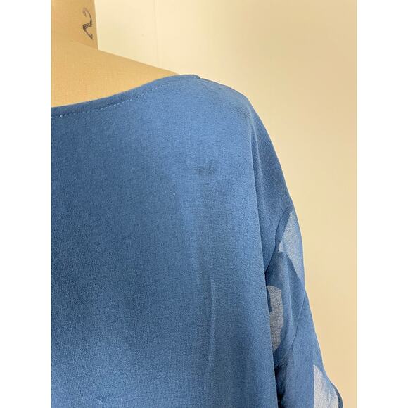 Vince Camuto Blue Ruffle Sheer Sleeve Chiffon V Neck Blouse 2X XXL Plus Size - Picture 10 of 16